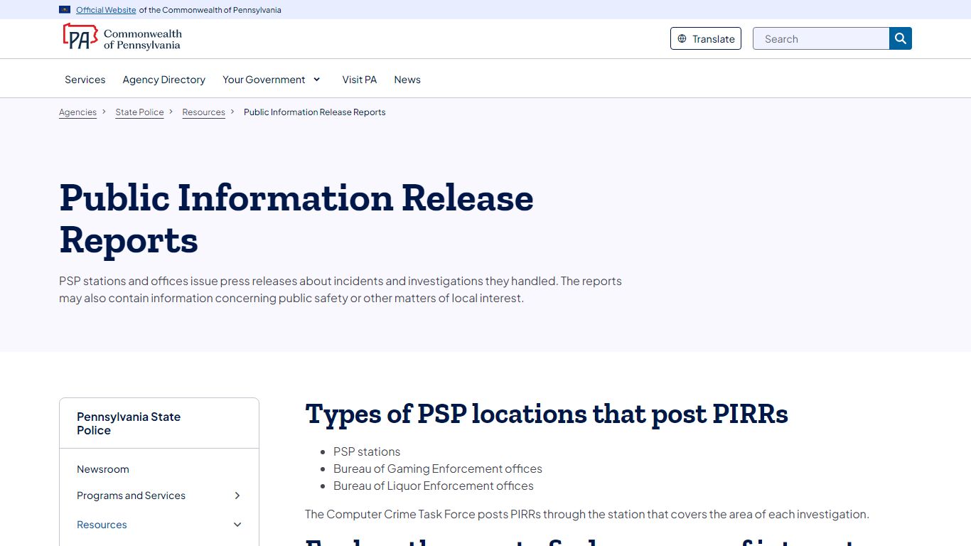 Public Information Release Reports | State Police - PA.GOV